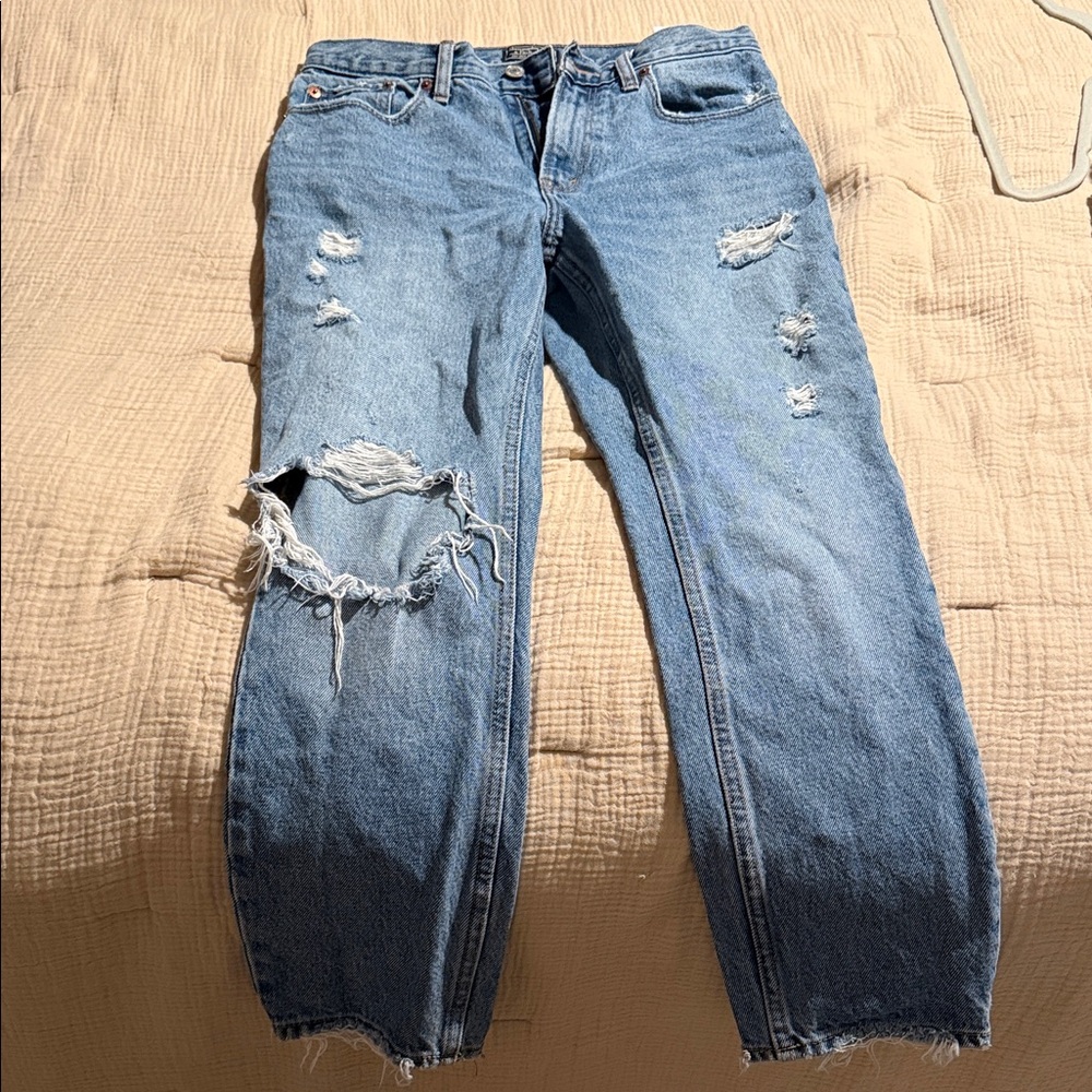 Abercrombie & Fitch Blue Distressed Ankle Jeans